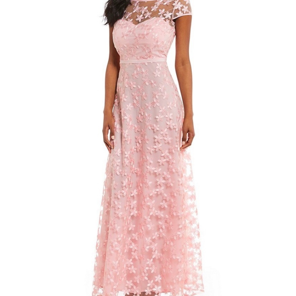 Karl Lagerfeld Pink Blush Floral Lace Maxi Dress Embroidered Gown 10